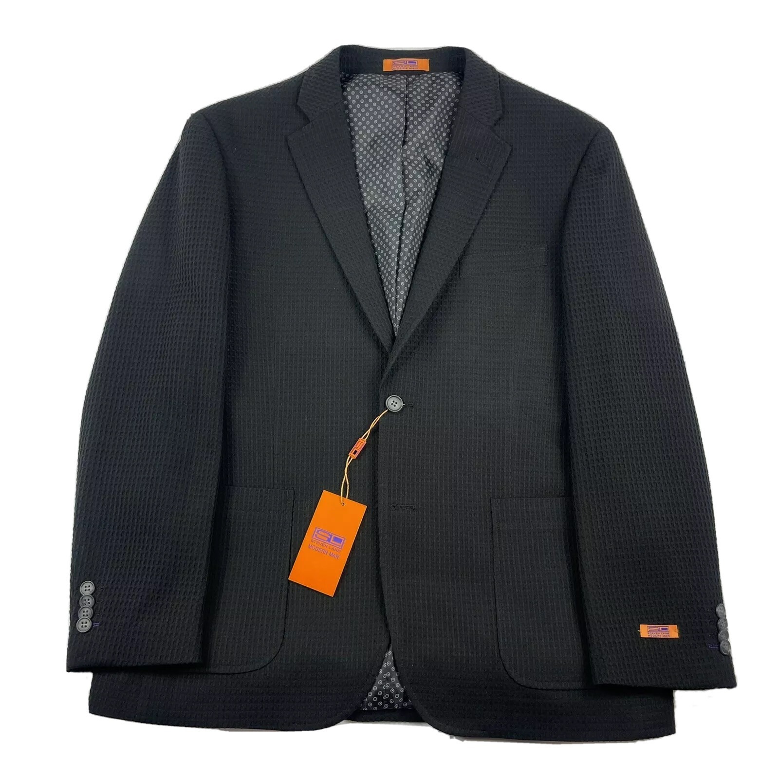 Steven Land Modern Man Black Cotton Blend Textured Mens Blazer Size 38r Nwt